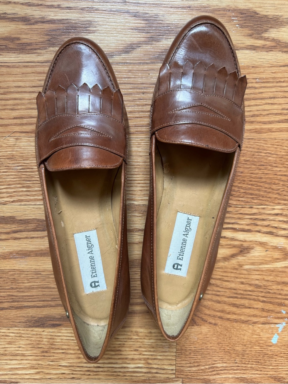 Etienne Aigner Brown Leather Kiltie Penny Loafers